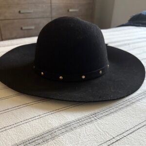 Hat with Studded Detail black wide brim